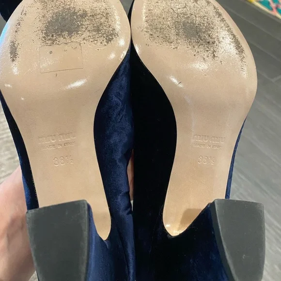 Miu miu vintage designer Blue velvet bow pump women’s heel shoes size 38 1/2 - Picture 3 of 6